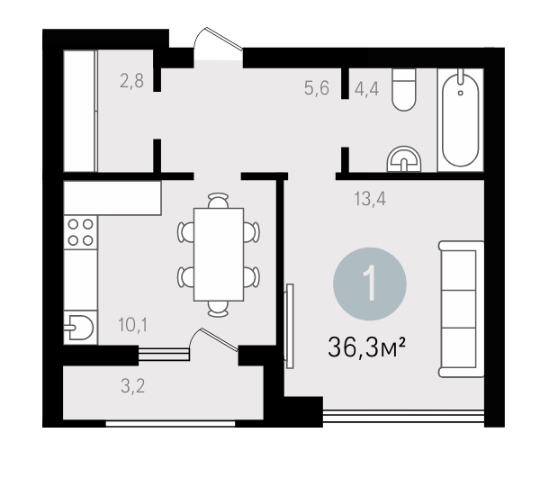 1-комнатная квартира-классика 36,6 м2 в ЖК "Квартал Новаторов" в Екатеринбурге от застройщика 1-комнатная квартира-классика 36,6 м2 в ЖК "Квартал Новаторов" в Екатеринбурге от застройщика