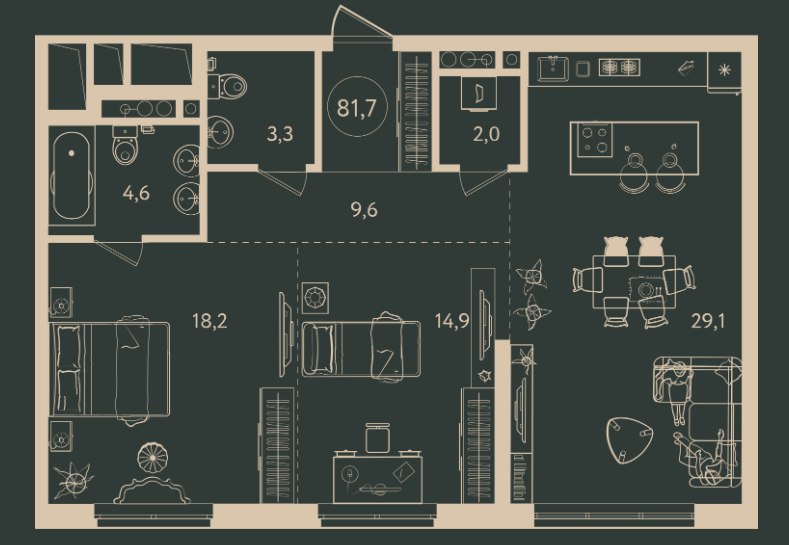 Планировка квартиры в ЖК Парк столиц, жилой дом Милан — pr-flat.ru