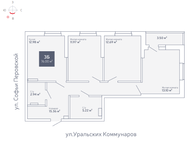 Трехкомнатная квартира в ЖК Абрикос в Екатеринбурге — pr-flat.ru