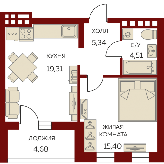 Однокомнатная квартира с кухней-гостиной в ЖК Екатериниский парк со скидкой 20% — pr-flat.ru