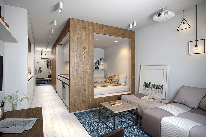 Дизайн квартиры-студии по зонам: спальня, гостиная, кухня, ванная